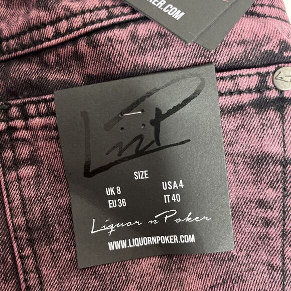 NWT Liquor N Poker Curve Cotton Pink Tie Dye Denim Skirt Size 8 NWT - Picture 9 of 9